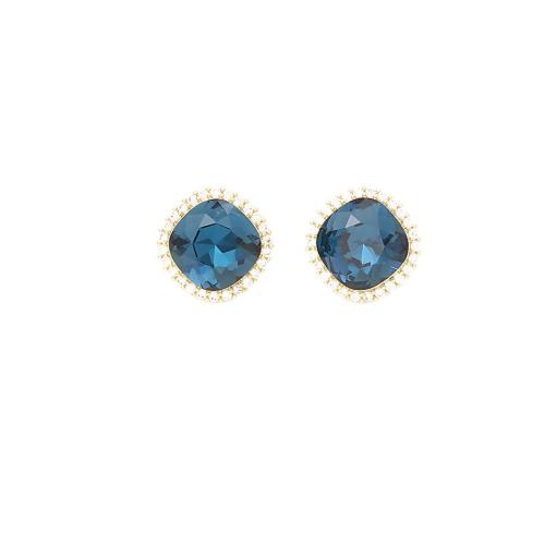Boucles d'oreilles cristal, laiton, avec cristal, Plaqué d'or, bijoux de mode & pavé de micro zircon & pour femme, bleu, Vendu par paire