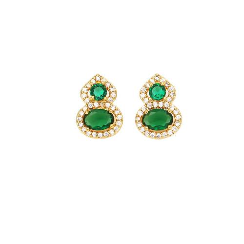 Cilindrata Zircone Orecchini in ottone micro pavimenta, Calabassa, placcato oro vero, gioielli di moda & Micro spianare cubic zirconia & per la donna, verde, Venduto da coppia