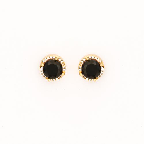 Cilindrata Zircone Orecchini in ottone micro pavimenta, placcato oro vero, gioielli di moda & Micro spianare cubic zirconia & per la donna, nero, Venduto da coppia