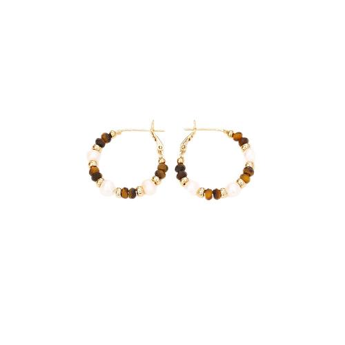 淡水真珠のイヤリング, 銅, とともに タイガーアイ & 天然有核フレッシュウォーターパール, 純正ゴールド, ファッションジュエリー & 女性用, 売り手 ペア