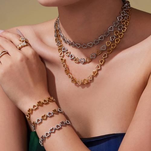 Cubic Zirconia Stainless Steel smycken, armband & halsband, 304 rostfritt stål, guldfärg pläterade, mode smycken & micro bana cubic zirconia, fler färger för val, Säljs av PC