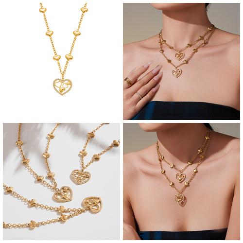 Stainless Steel smycken halsband, 304 rostfritt stål, guldfärg pläterade, mode smycken & micro bana cubic zirconia, gyllene, Säljs av PC