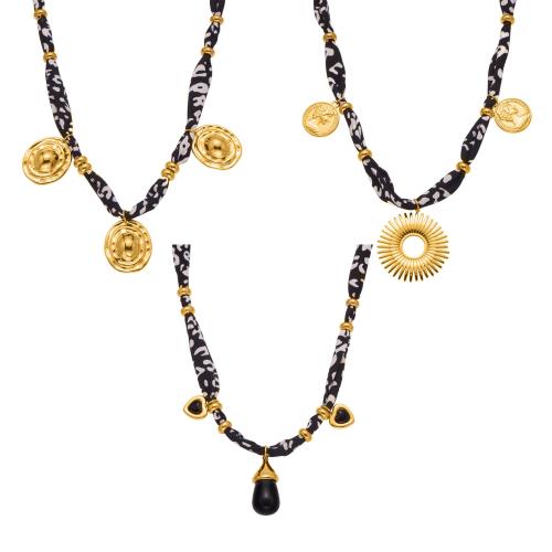 Stainless Steel smycken halsband, 304 rostfritt stål, med Silke & Harts, guldfärg pläterade, mode smycken, fler färger för val, Säljs av PC