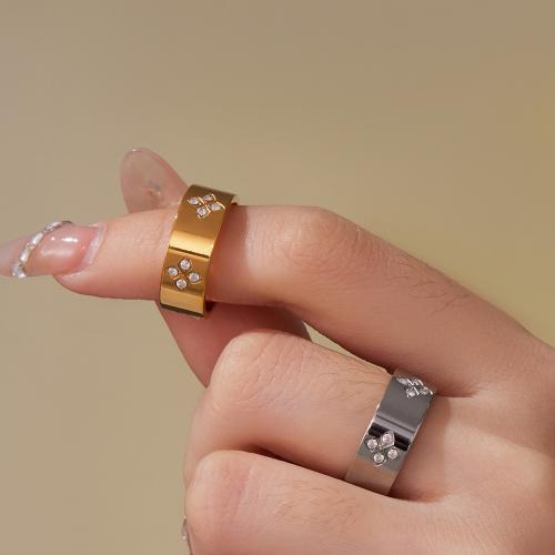 Cubic Zirconia nerezové prst prsten, 304 Stainless Steel, barva pozlacený, módní šperky & micro vydláždit kubické zirkony, více barev na výběr, Prodáno By PC