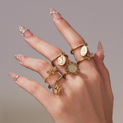 Cubic Zirconia nerezové prst prsten, 304 Stainless Steel, barva pozlacený, módní šperky & micro vydláždit kubické zirkony, více barev na výběr, Prodáno By PC