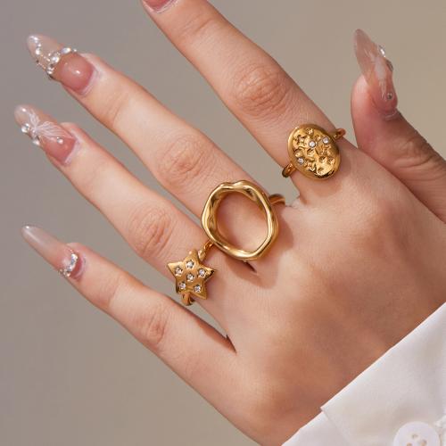 Cubic Zirconia nerezové prst prsten, 304 Stainless Steel, barva pozlacený, módní šperky & micro vydláždit kubické zirkony & dutý, více barev na výběr, Prodáno By PC