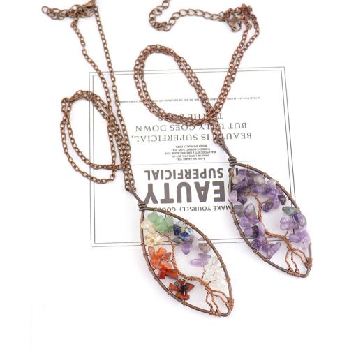 Collier bijoux de pierre gemme, avec chaîne de fer & laiton, fait à la main, différents matériaux pour le choix & pour femme & creux, Vendu par PC