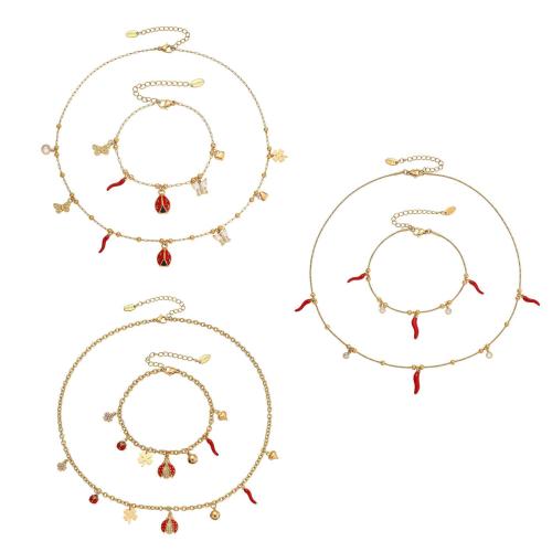 Emaille Edelstahl Schmuck Set, Armband & Halskette, 304 Edelstahl, goldfarben plattiert, Modeschmuck & Micro pave Zirkonia, keine, verkauft von PC