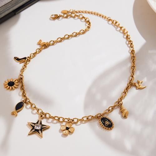 Stainless Steel smycken halsband, 304 rostfritt stål, guldfärg pläterade, mode smycken & micro bana cubic zirconia & emalj, fler färger för val, Säljs av PC