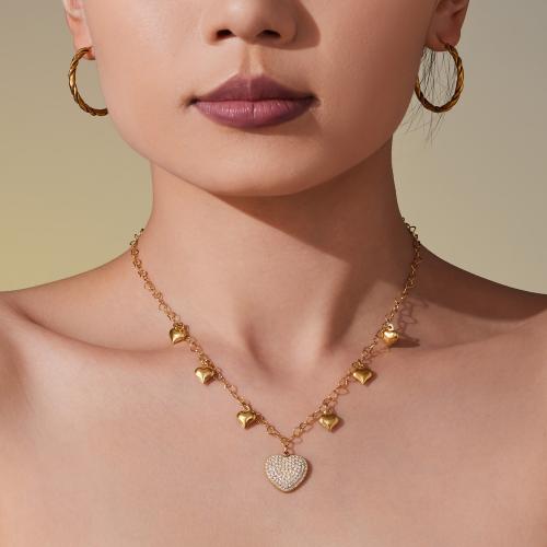 Stainless Steel smycken halsband, 304 rostfritt stål, guldfärg pläterade, mode smycken & micro bana cubic zirconia, fler färger för val, Säljs av PC