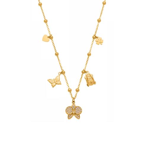 Stainless Steel smycken halsband, 304 rostfritt stål, guldfärg pläterade, mode smycken & micro bana cubic zirconia, fler färger för val, Säljs av PC