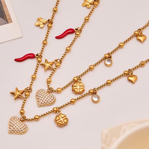Stainless Steel smycken halsband, 304 rostfritt stål, guldfärg pläterade, mode smycken & micro bana cubic zirconia & emalj, fler färger för val, Säljs av PC