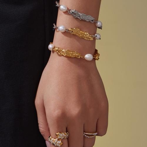 Bracelet en perles de culture d'eau douce, Acier inoxydable 304, avec perle d'eau douce cultivée, Placage de couleur d'or, bijoux de mode, plus de couleurs à choisir, Vendu par PC