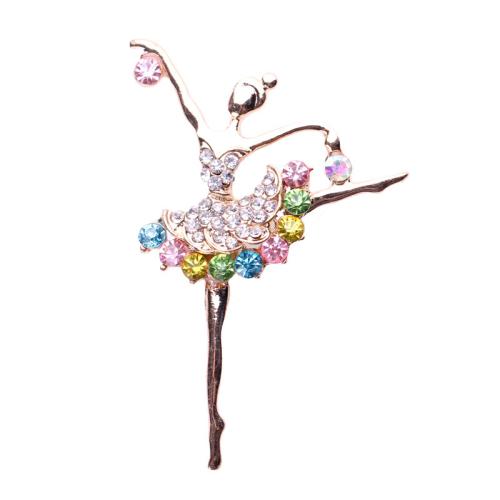 Rhinestone Brooch Zinc Alloy Dancing Girl KC gold color plated fashion jewelry & for woman & with rhinestone Sold By PC