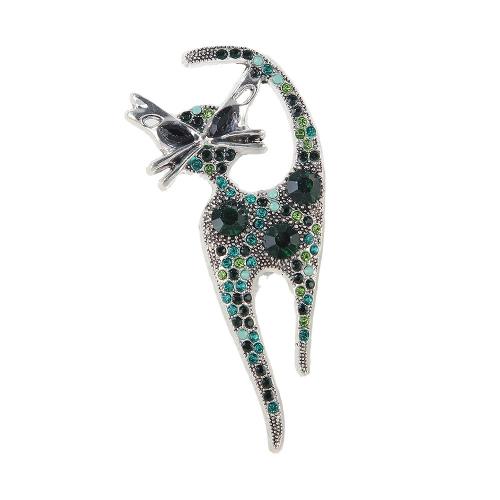Rhinestone Brooch Zinc Alloy Cat plated fashion jewelry & Unisex & with rhinestone Sold By PC