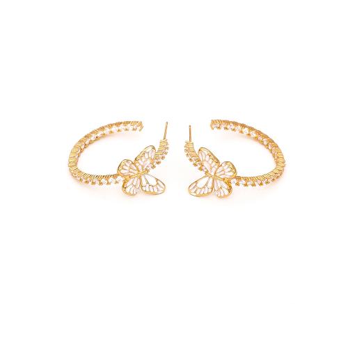 Cilindrata Zircone Orecchini in ottone micro pavimenta, Farfalla, placcato, Micro spianare cubic zirconia & per la donna & smalto, nessuno, Venduto da coppia