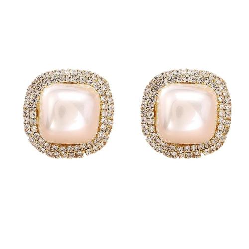 Cilindrata Zircone Orecchini in ottone micro pavimenta, with perla in plastica, Quadrato, placcato, gioielli di moda & Micro spianare cubic zirconia & per la donna, nessuno, Venduto da coppia