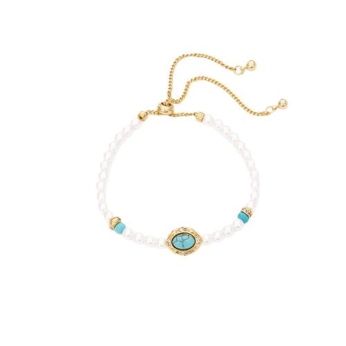 Bracelet en plastique, laiton, avec turquoise synthétique & perle de plastique, Placage, bijoux de mode & pavé de micro zircon & pour femme, Vendu par PC