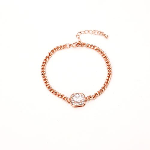Bracelet cubique en laiton zircon pavent, Placage, bijoux de mode & pavé de micro zircon & pour femme, couleur or rose, Vendu par PC