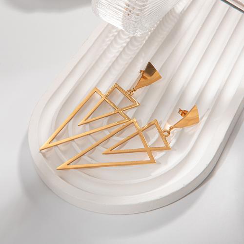 Edelstahl Tropfen Ohrring, 304 Edelstahl, Dreieck, plattiert, Modeschmuck & für Frau & hohl, goldfarben, verkauft von Paar