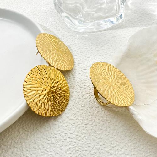 Stainless Steel smycken Ställer, Stud Örhänge & finger ring, 304 rostfritt stål, 14K guldpläterad, 2 stycken & mode smycken & för kvinna, Säljs av Ställ