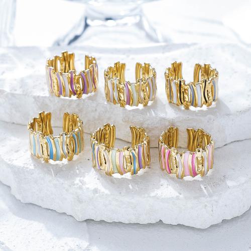 Emaille roestvrij staal vinger ring, 304 roestvrij staal, gold plated, voor vrouw & glazuur & hol, meer kleuren voor de keuze, Verkocht door PC