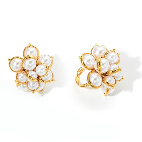 Ring Finger ze stali nierdzewnej, Stal nierdzewna 304, ze Perła plastikowa, Platerowane w kolorze złota, biżuteria moda & dla kobiety, rozmiar:7, sprzedane przez PC