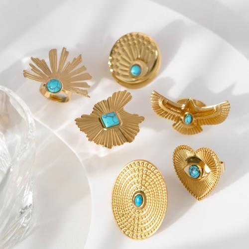 Ring Finger ze stali nierdzewnej, Stal nierdzewna 304, ze turkus, Powlekane, biżuteria moda & różne style do wyboru & dla kobiety, złoty, 25x40mm, sprzedane przez PC