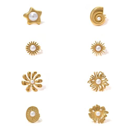 Ring Finger ze stali nierdzewnej, Stal nierdzewna 304, ze Perła plastikowa, Powlekane, biżuteria moda & różne style do wyboru & dla kobiety, złoty, sprzedane przez PC