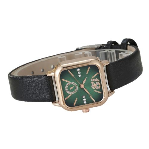 As mulheres do relógio de pulso, Liga, with Couro do falso & vidro & Aço inoxidável 304, banhado, joias de moda & para mulher & com strass, Mais cores pare escolha, comprimento 21 cm, vendido por PC