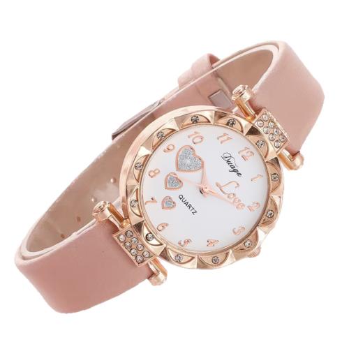 Women Wrist Watch Alloy with Faux Leather & Glass & 304 Stainless Steel plated fashion jewelry & for woman & with rhinestone Length 23.5 cm Sold By PC