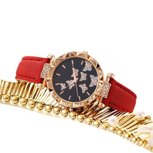 Women Wrist Watch Alloy with Faux Leather & Glass & 304 Stainless Steel plated fashion jewelry & for woman & with rhinestone Length 23.5 cm Sold By PC