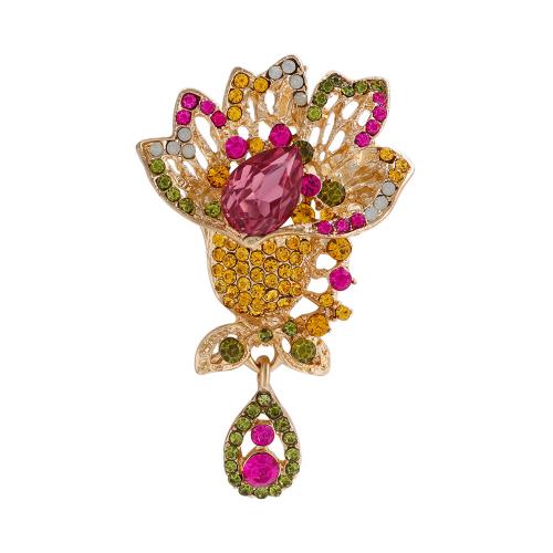 Broche de strass, alliage de zinc, fleur, unisexe & avec strass & creux, pourpe, Vendu par PC