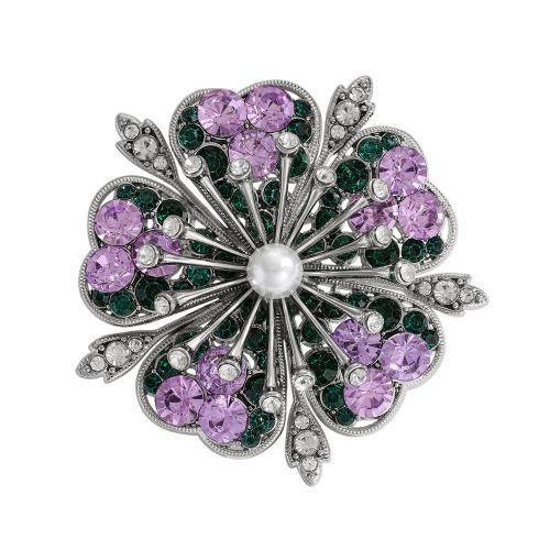 Broche de strass, alliage de zinc, avec perle de plastique, fleur, unisexe & avec strass & creux, plus de couleurs à choisir, Vendu par PC