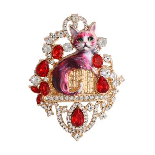 Rhinestone Brooch Zinc Alloy Cat Unisex & enamel & with rhinestone & hollow Sold By PC