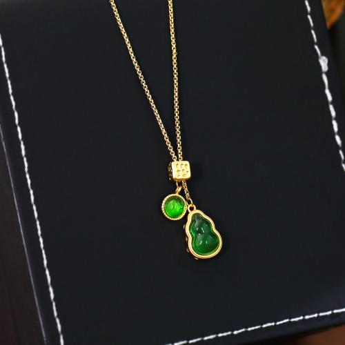 Collane in agata, ottone, with agate, with 5.5cm extender chain, Calabassa, Placcato oro 18K, gioielli di moda & per la donna, The pendant is 2.3cm long and 1cm wide, Lunghezza 49 cm, Venduto da PC