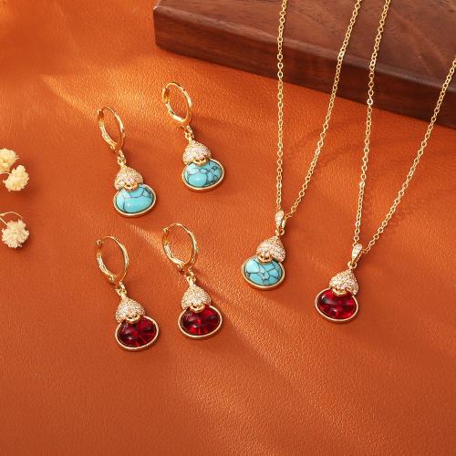 Zircon cubique Micro Pave parures de bijoux en laiton, avec turquoise synthétique, calebasse, Plaqué d'or, styles différents pour le choix & pavé de micro zircon & pour femme, Vendu par PC