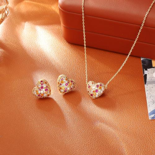 Zircon cubique Micro Pave parures de bijoux en laiton, coeur, Plaqué d'or, styles différents pour le choix & pavé de micro zircon & pour femme, Vendu par PC