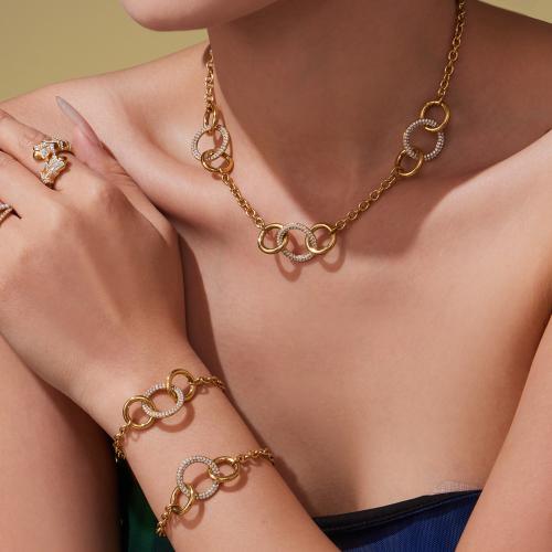 Cubic Zirconia Stainless Steel smycken, armband & halsband, 304 rostfritt stål, guldfärg pläterade, mode smycken & micro bana cubic zirconia, fler färger för val, Säljs av PC