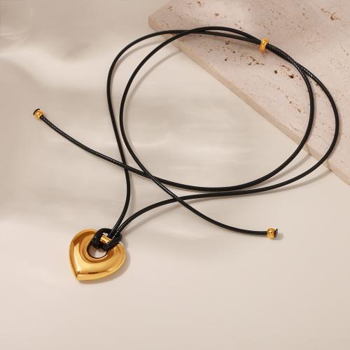 Stainless Steel smycken halsband, 304 rostfritt stål, med läder sladd, guldfärg pläterade, mode smycken, fler färger för val, Säljs av PC