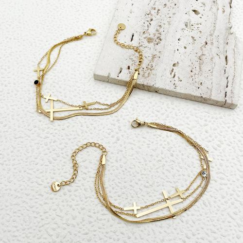 Bracciale gioielli in acciaio inossidabile, 304 acciaio inox, with 5cm extender chain, placcato, tre strati & stili diversi per la scelta & Micro spianare cubic zirconia & per la donna, dorato, Lunghezza Appross. 16 cm, Venduto da PC