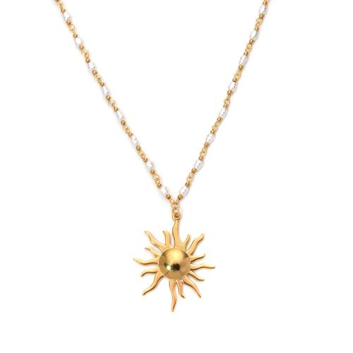 Stainless Steel smycken halsband, 304 rostfritt stål, med Plast Pearl, 18K guldpläterad, mode smycken & för kvinna, Säljs av PC