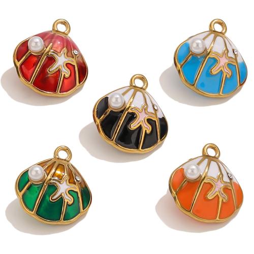 Nerezová ocel zvířat Přívěsky, 304 Stainless Steel, s Plastové Pearl, Skořápka, barva pozlacený, DIY & smalt, více barev na výběr, 2PC/Bag, Prodáno By Bag