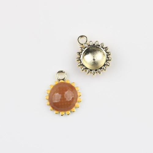 Zinc Alloy Enamel Pendants Sunflower gold color plated DIY Sold By Bag