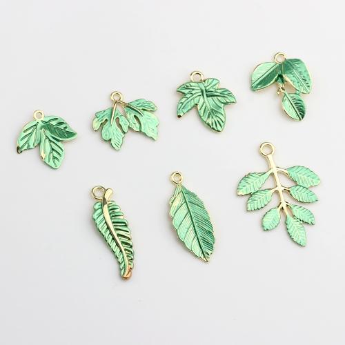 Zinc Alloy Enamel Pendants Leaf gold color plated DIY Sold By Bag
