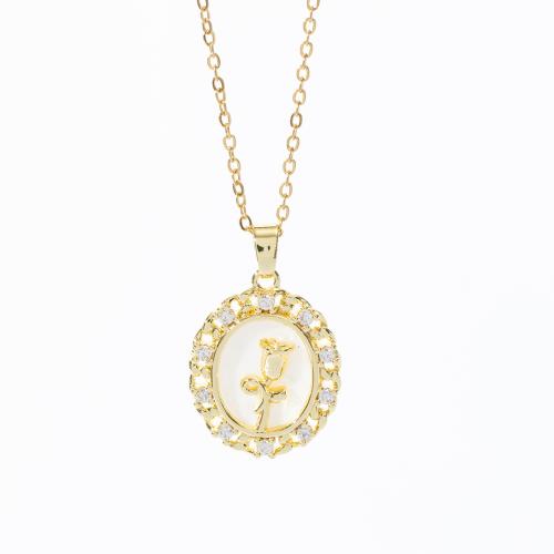 Blås Collier, Mässing, med White Shell, plated, mode smycken & för kvinna & med strass, fler färger för val, Säljs av PC