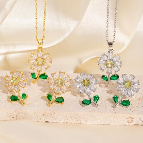 Zircon cubique Micro Pave parures de bijoux en laiton, fleur, Placage, bijoux de mode & pavé de micro zircon & pour femme, plus de couleurs à choisir, Vendu par fixé
