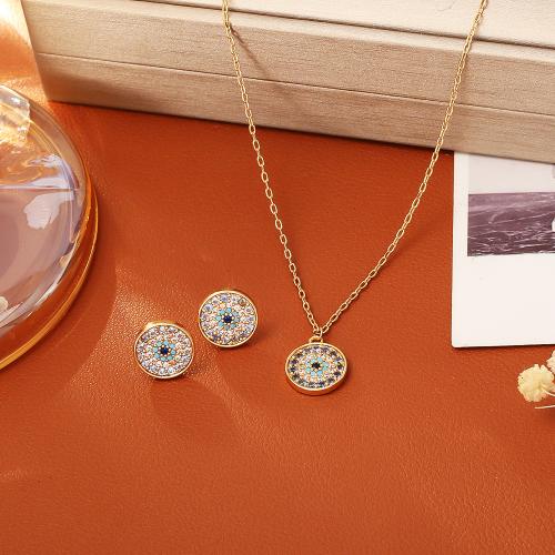 Zircon cubique Micro Pave parures de bijoux en laiton, Rond, Plaqué d'or, styles différents pour le choix & pavé de micro zircon & pour femme, multicolore, Vendu par PC