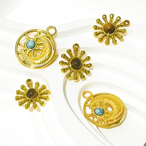 Nerezová ocel Šperky Přívěsky, 304 Stainless Steel, s Tygří oko & Syntetický Turquoise, barva pozlacený, DIY, více barev na výběr, Prodáno By PC