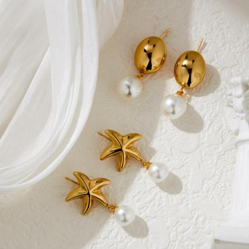 Edelstahl Tropfen Ohrring, 304 Edelstahl, mit Kunststoff Perlen, 18K vergoldet, Modeschmuck & verschiedene Stile für Wahl & für Frau, verkauft von Paar